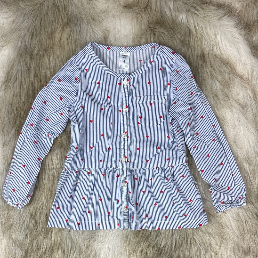 Carter’s Blue Stripe Heart Print Peplum Top, Girls Size 4